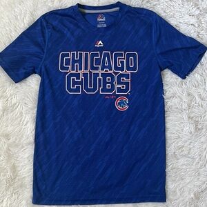 Chicago Cubs Majestic Youth Performance T-Shirt Blue MLB Graphic Tee Kids 10/12